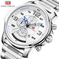 MINI FOCUS 0229 G  Chronograph Mens Watches Quartz Silver Sport Wristwatch Men  Business Clock Male Steel relogio masculino